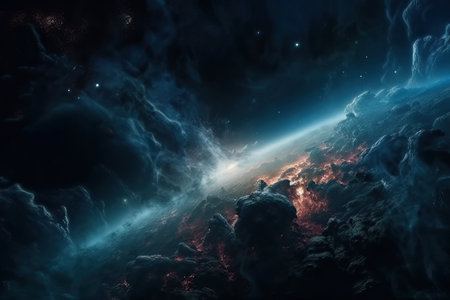 Deep and distant space, billion galaxies, beautiful space background, nebula and starlight, generative AI.の素材