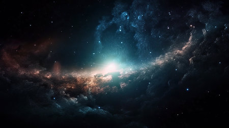 Star dust and milky way far and deep in space, astronomical studies and research, background space, beauty and magic of space, generative AI.の素材