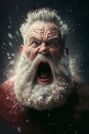 ?ortrait of Old Santa Claus and his face close-up. Angry and bad Santa Claus. Generative AI.の素材