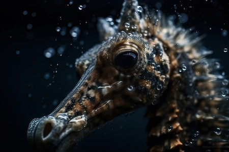 Portrait of a seahorse underwater between coral reefs, sea animal and marine life, generative AI.の素材