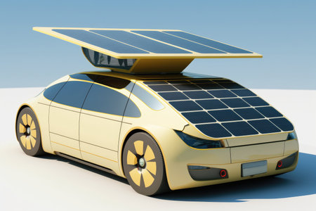 A car from the future, a car with a built-in solar panel, a solar panel as endless energy for a car, a car as a way of life, Generative AI.の素材