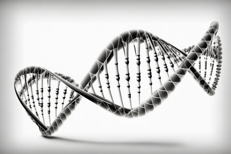 spirals of DNA molecules, biotechnological and laboratory research of human genetics, DNA spirals on a white background, Generative AI.の素材
