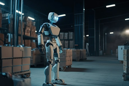 The work of an automated robot in sorting and transit warehouses, the work of the future, generative AI.の素材