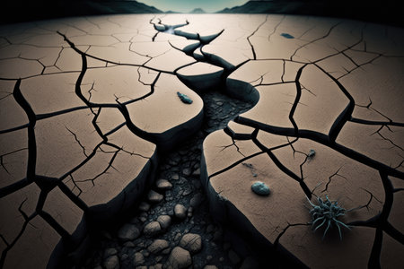 Texture of dry and cracked earth, effects of drought on earth, generative AI.の素材