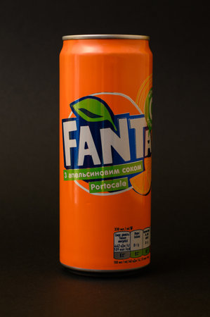 Ivano-Frankivsk, Ukraine March 26, 2023: a bottle of Fanta on a black background.