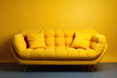 A yellow sofa on a yellow background, a yellow comfortable sofa.の素材