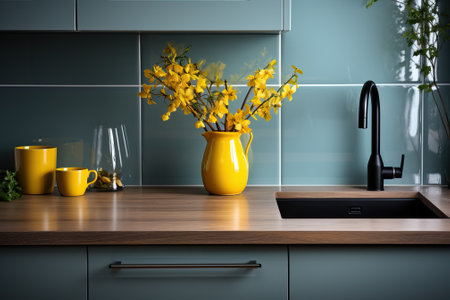 Part of the interior in the kitchen room, modern interior and furniture for the kitchen.の素材