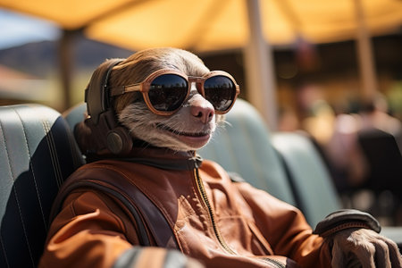 Alien smiling creatures in sunglasses drives a car, unreal creatures.の素材