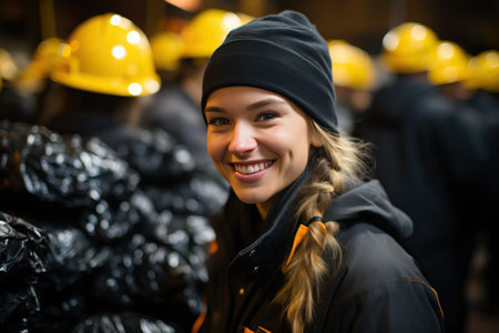 A young girl at a coal plant, a girl at a practical lesson in the coal industry.の素材