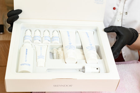 Ivano-Frankivsk, Ukraine May 17, 2023: care complex for dry and sensitive skin with pronounced couperosis.のeditorial素材