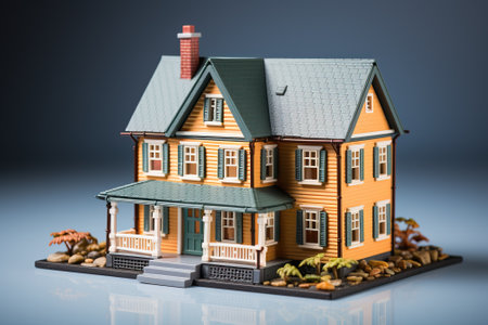Miniature of small family house for future project, real estate market concept. Children toy house close up.の素材