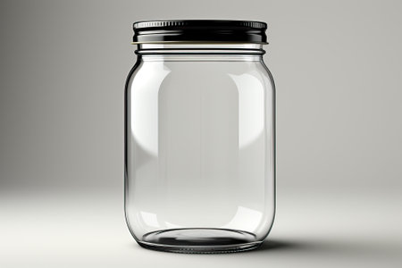 A glass jar with a screw-on lid on a gray background.の素材