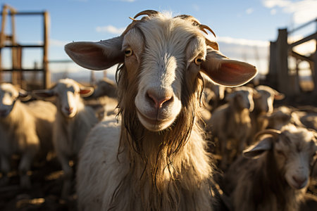 A herd of goats on a farm before milking.の素材