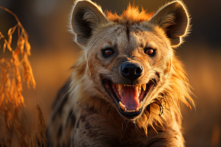 Close-up portrait of a hyena, an evil predator of the savannah.の素材