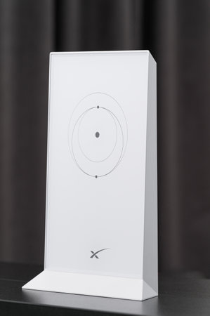 Ivano-Frankivsk, Ukraine, December 2, 2023: Starlink satellite antenna, a new wifi adapter between the antenna and cellular stations from starlink for home use.のeditorial素材