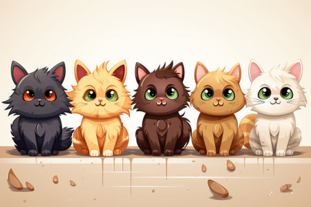 Set of cartoon colored cats on a white background, cute and funny cats.の素材