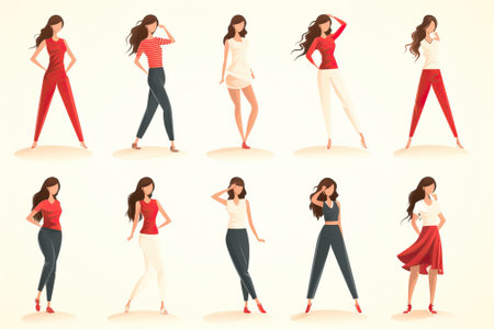 A set of poses for a woman during a photo shoot, an example of poses in the illustrations.の素材