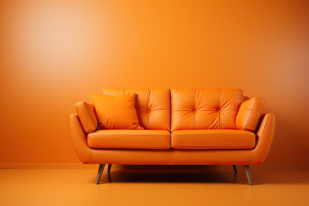 An orange sofa on an orange background, an office orange sofa.の素材