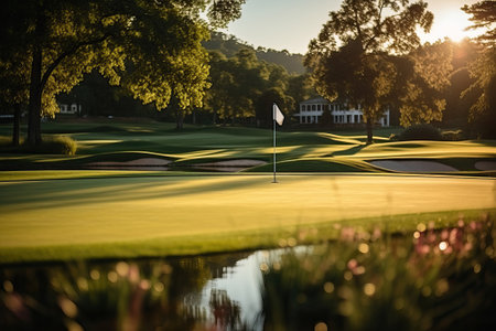 House and golf course in the summer, a place to relax.の素材