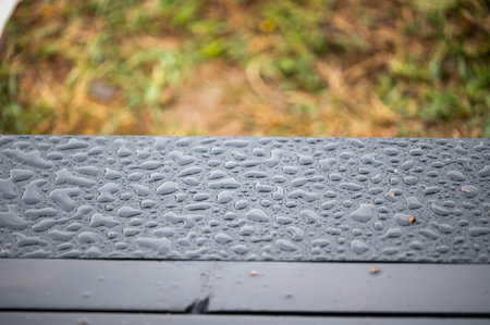 Raindrops on metal, texture of water drops on gray metal, water and metal.の写真素材