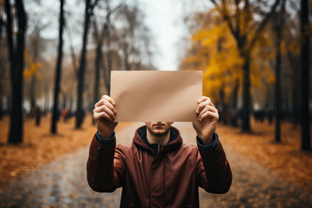 Men holding a poster mockup, concept of strikes or rallies, people on the street rallying.の素材