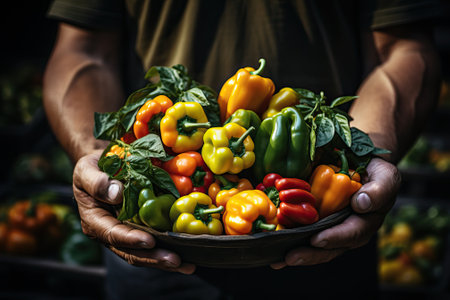 Male Farmer Managing a Small Business on an Outdoors Farmers Market, Selling Sustainable Ecological Vegetables.の素材