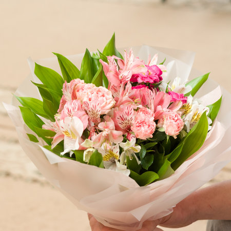 Beautiful bouquet of pink and white flowers, perfect for any occasion.の写真素材