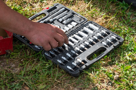 A set of bits for driving screws of various sizes and thicknesses, a set of tools for a carpenter.の写真素材
