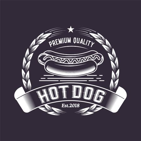 Hipster Hot dog badge, Rustic vintage fast food illustrationのイラスト素材