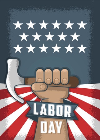 Labor day, Flayer and banner. Hand holding a tool. Worker with a Hammerのイラスト素材