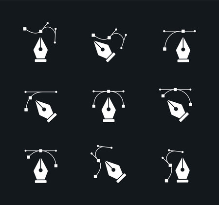Set of pen nib icon collection. Vector illustration of fill icons. White tool set icons,  designer symbols. Illustration EPS icon. user interface icon. UI UX illustrator blackのイラスト素材