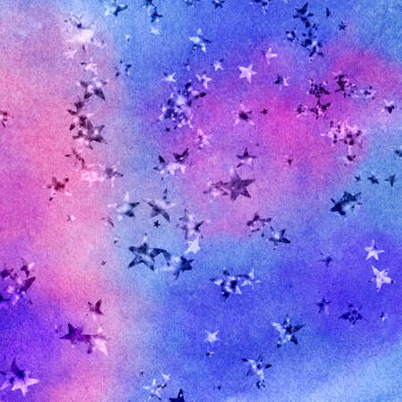 Watercolor Bokeh Star Metalic Confetti Galaxy Purple Heart Dust Textureの写真素材