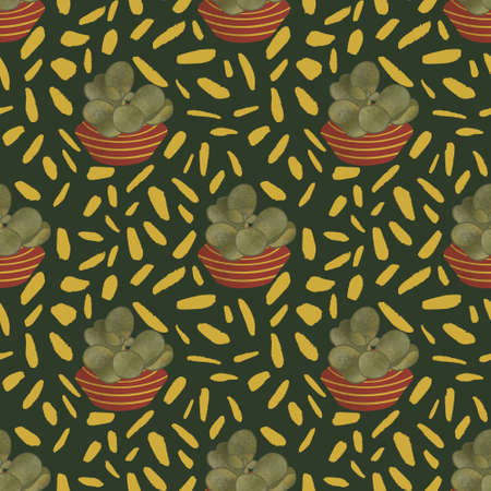 Seamless Pattern Cute Pastel Succulents Cacti Flowers Cactus Giftwrap Illustration Style Fabric Licensing Desert Decor Textureの写真素材