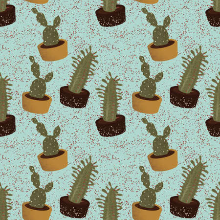 Seamless Pattern Cute Pastel Succulents Cacti Flowers Cactus Giftwrap Illustration Style Fabric...