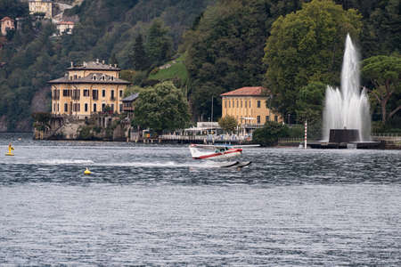 Lake como seaplaneの写真素材
