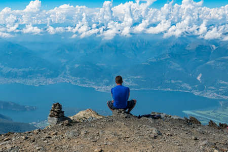 Admiring the lakeの写真素材