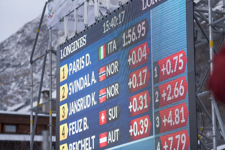 Bormio ( Italy )12/28/2017: pictures of the freeride ski world championship. The winner was the Italian Dominic Paris, second place Aksel Lund Svindal  from Norway as the third place Jansrud Kjetilのeditorial素材