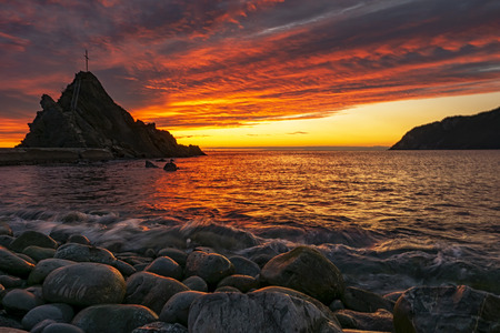 Sunset on the seaside of Ligurian seaの写真素材