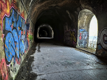 Abandoned road tunnel under a mountainのeditorial素材