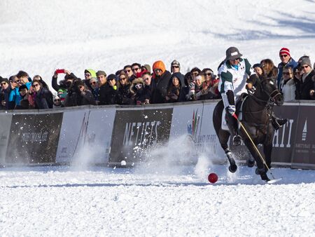 St. Moritz - January 26, 2020: Game actions at the Snow Polo World Cup St.Moritz 2020のeditorial素材
