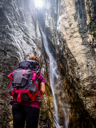 Trekking scene in the italian alpsの写真素材
