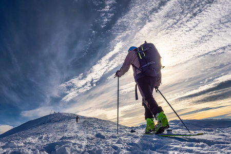 Ski mountaineer in the italian alpsの写真素材