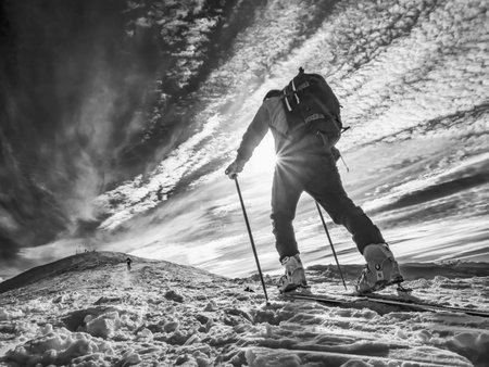 Ski mountaineer in the italian alpsの写真素材