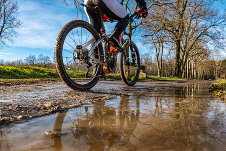 Mud on a bike trailの写真素材