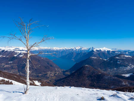 Winter landscape of Lake Como from Valle Intelvi Alpsの写真素材