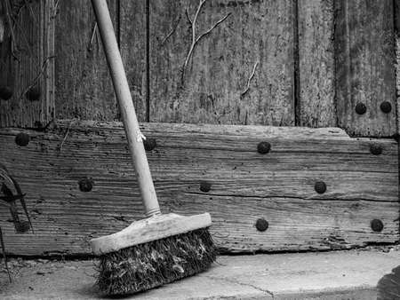 Old broom in black and whiteの写真素材