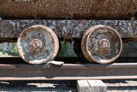 Mine wagon rusty wheels close-upの写真素材