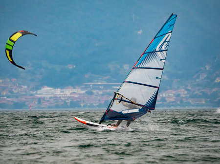 Windsurfing scene on Lake Comoの写真素材