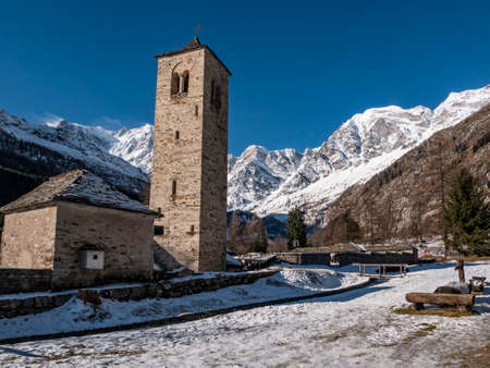 Old church in Macugnaga villageの写真素材