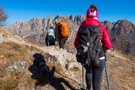 Trekking scene on Lake Como Alps